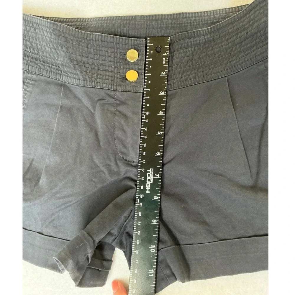 Tory Burch Black/Blue CottonStretch CuffedChino Shorts Gold Button Sz 4 21111224